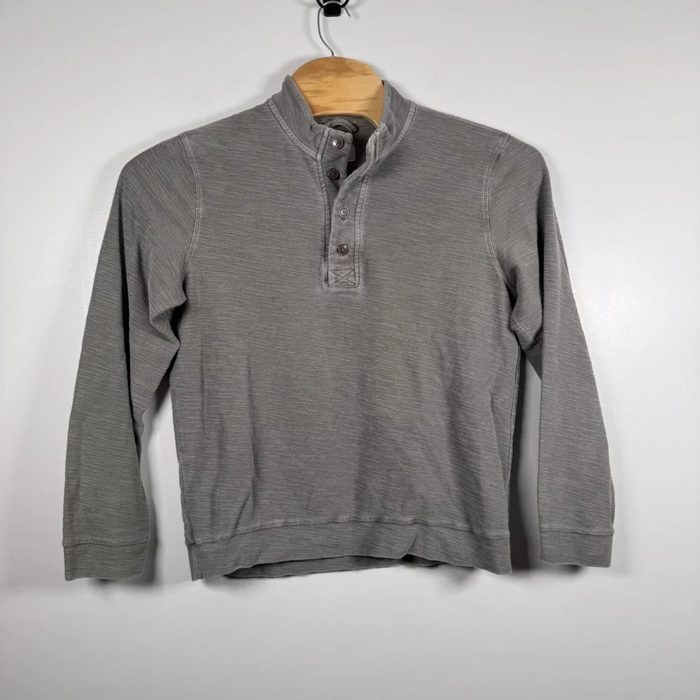 Marine Layer Men Large Olive Grey Textured Slub Knit Long Sleeve Henley Pullover